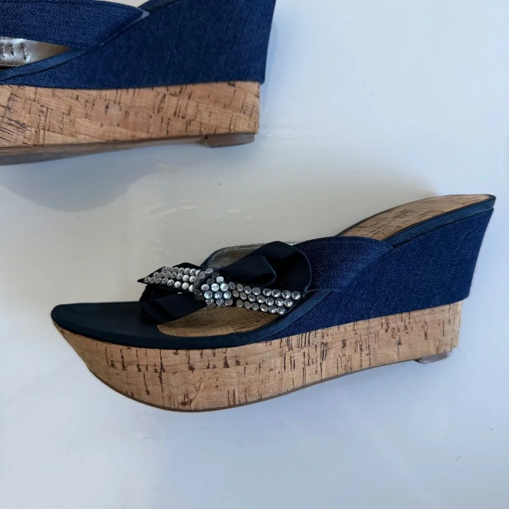 Vintage 90s Guess‎ Denim Cork Wedges Size 6